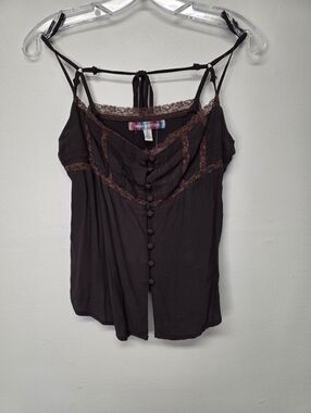 Urban Outfitters Chocolate Brown Lace-Trim Button Cami
